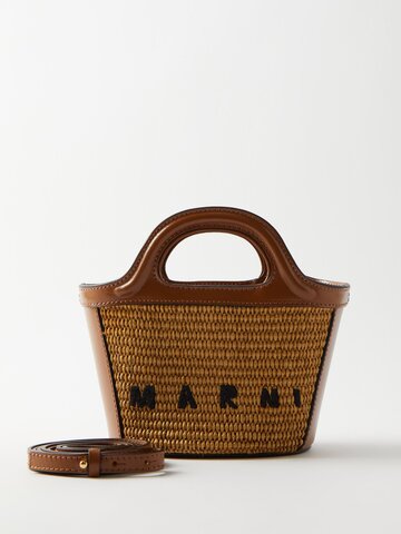 marni - tropicalia micro raffia bucket bag - womens - tan