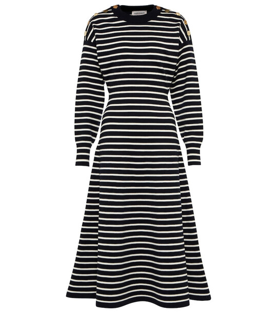 Alexander McQueen Striped wool-blend midi dress in white