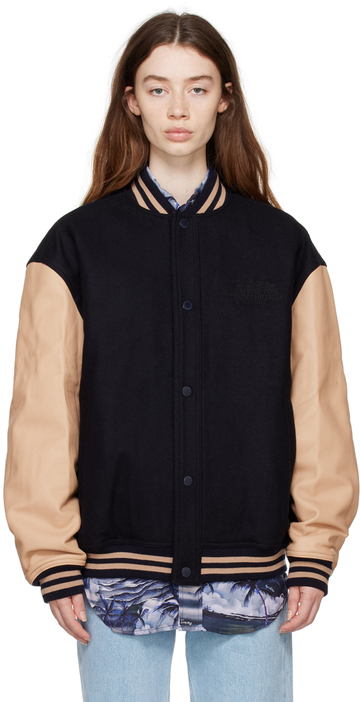 Martine Rose Black Tommy Jeans Edition Embroidered Leather Jacket in sand
