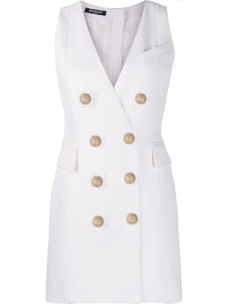 Balmain double-breasted waistcoat dress in white