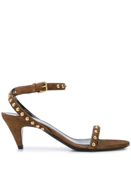 Saint Laurent studded mid-heel sandals in brown