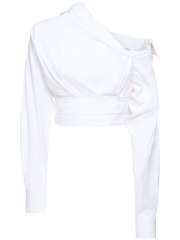 alexander wang wrapped front cropped cotton shirt in white