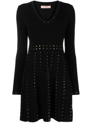 twinset stud-detail v-neck minidress - black