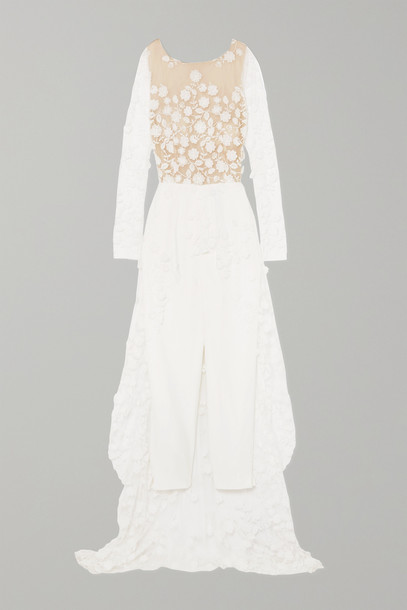 RIME ARODAKY - Patsy Lace-trimmed Embroidered Tulle And Crepe Jumpsuit - White