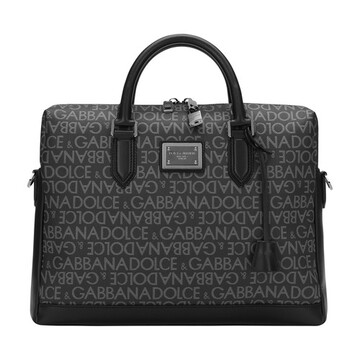 dolce & gabbana coated jacquard briefcase in black / grey