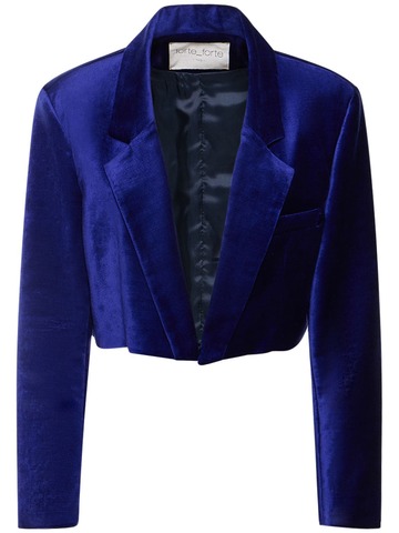 forte_forte cotton blend velvet spencer crop jacket in blue