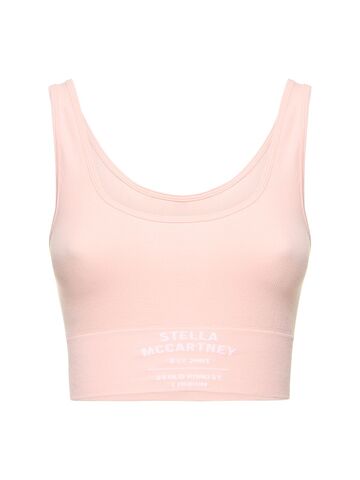 stella mccartney logo stretch cotton crop tank top in pink
