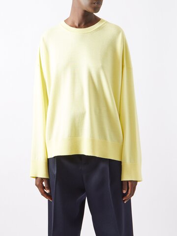 bottega veneta - dropped-shoulder wool sweater - womens - light yellow
