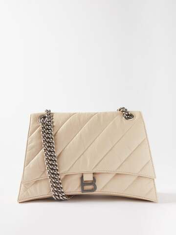 balenciaga - crush m quilted crinkled-leather shoulder bag - womens - beige