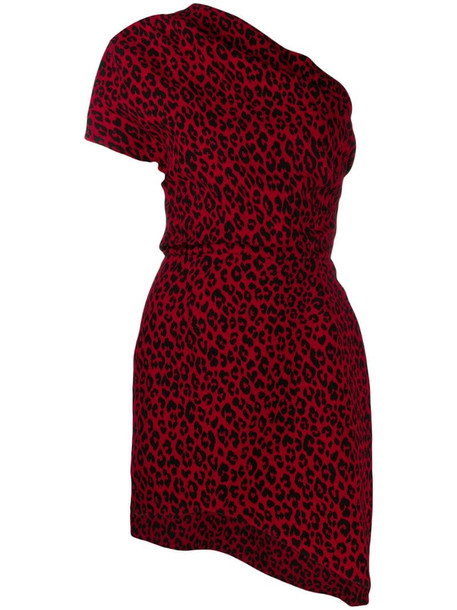 Saint Laurent leopard one shoulder dress in red