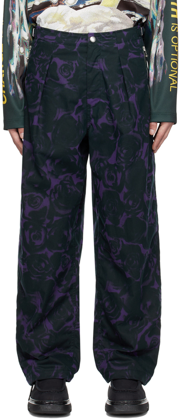 burberry purple & green rose print trousers