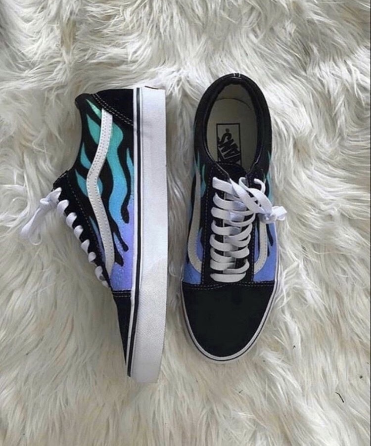 blue and purple flame vans
