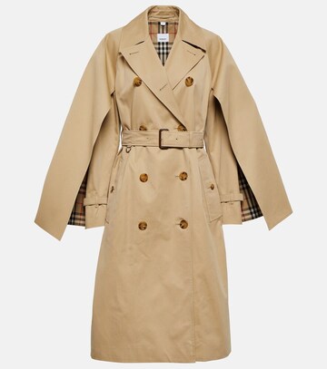 burberry burberry check cotton trench coat in beige