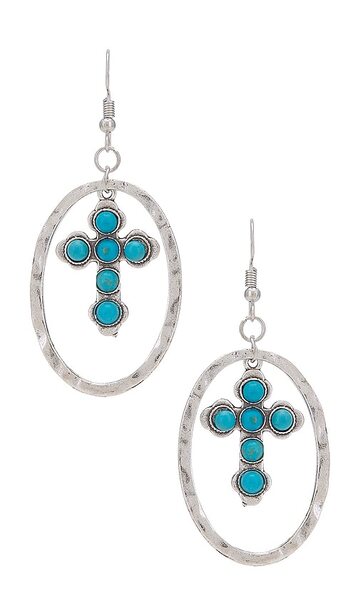 8 other reasons coastal cross earring in metallic silver in turquoise