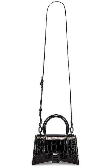 balenciaga xs embossed croc hourglass top handle bag in black