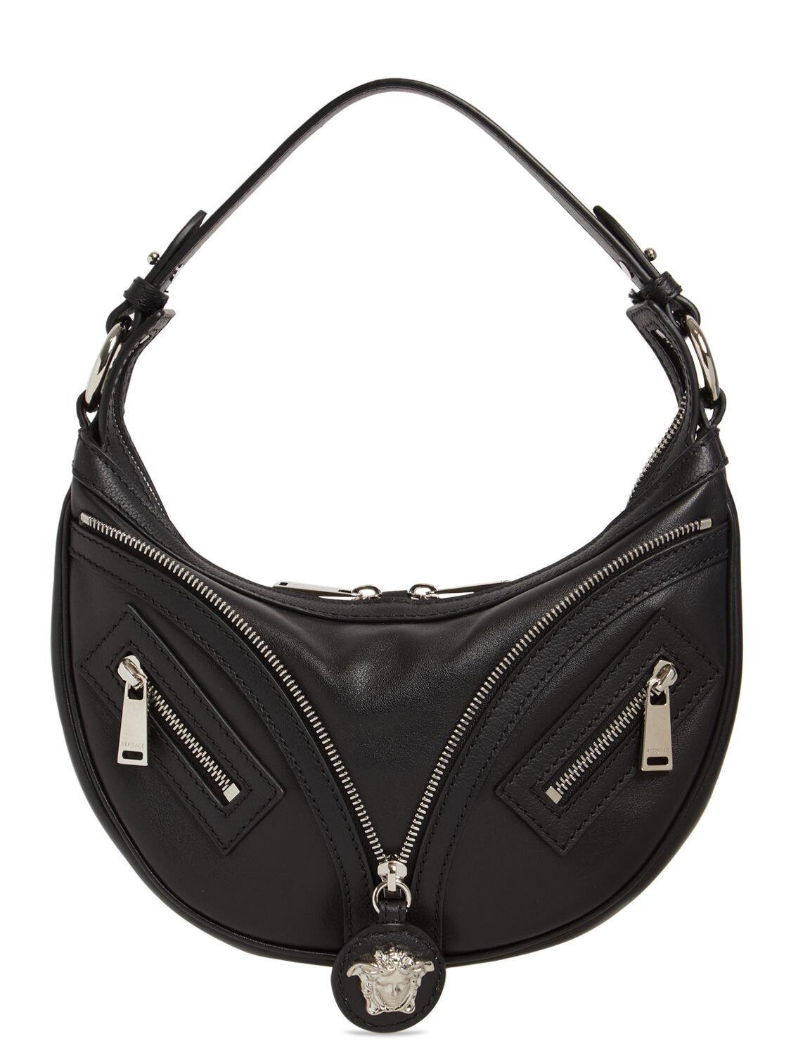VERSACE Small Smooth Leather Top Handle Bag in black