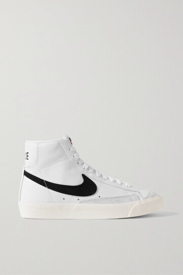 nike - blazer mid suede-trimmed leather high-top sneakers - white