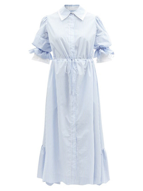 Evi Grintela - Judy Scalloped Striped Cotton-poplin Shirt Dress - Womens - Blue White
