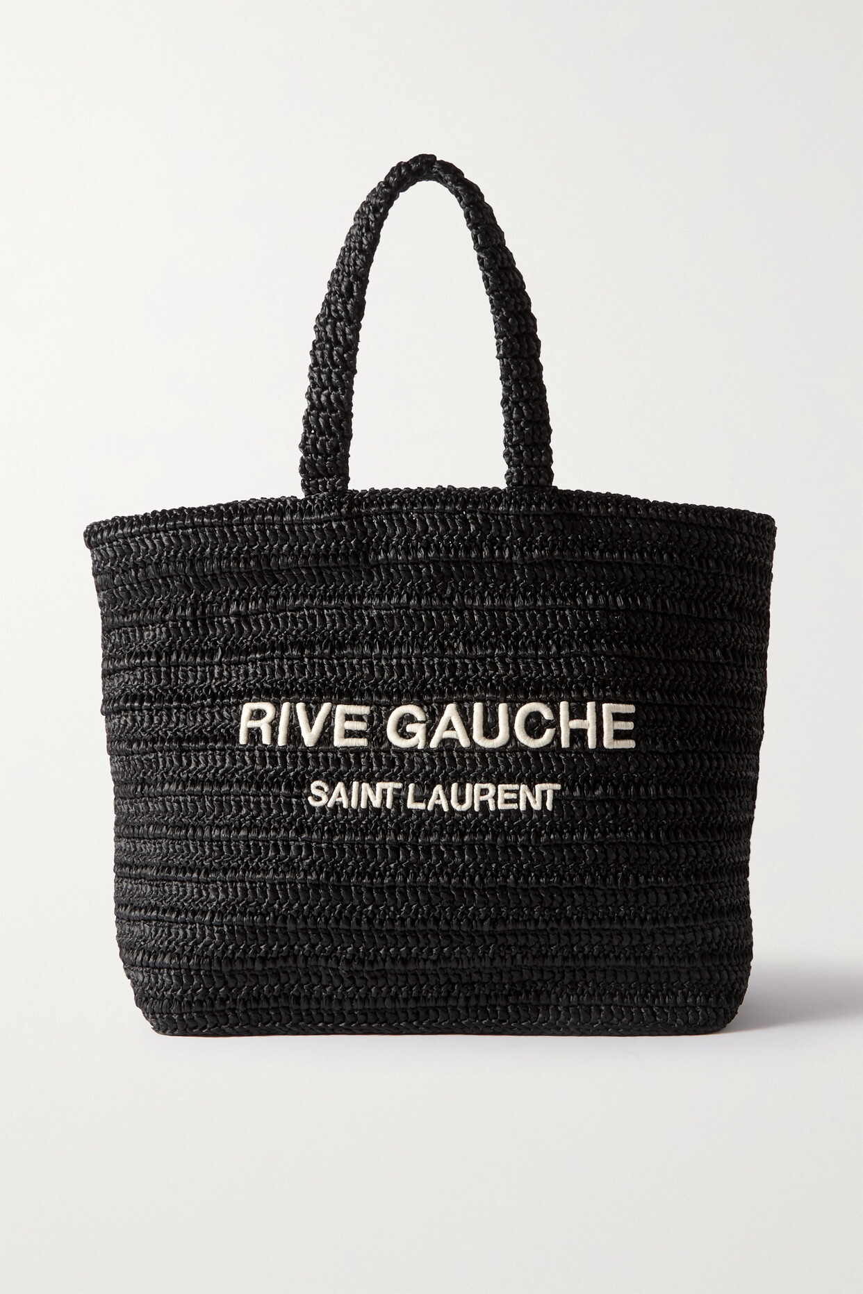 SAINT LAURENT - Rive Gauche Embroidered Crocheted Raffia Tote - Black