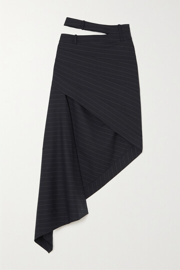 monse - asymmetric cutout pinstriped wool-blend gabardine midi skirt - blue