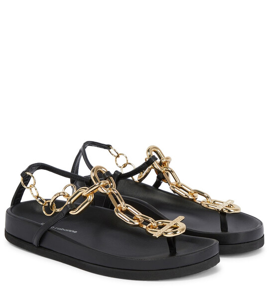 Paco Rabanne XL Link leather thong sandals in black