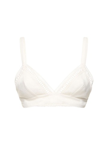 ERMANNO SCERVINO Embroidered Linen Crop Top in white