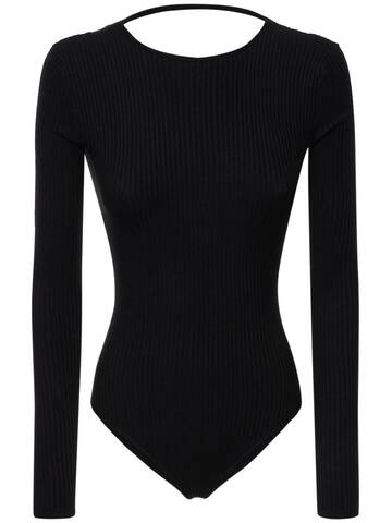 EVANGELIE SMYRNIOTAKI X AMOTEA Tina Viscose Blend Rib Knit L/s Bodysuit in black