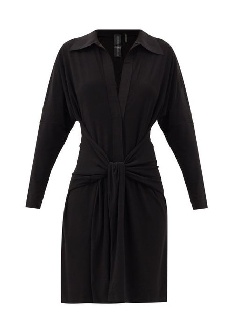 Norma Kamali - Tie-front Jersey Mini Shirt Dress - Womens - Black
