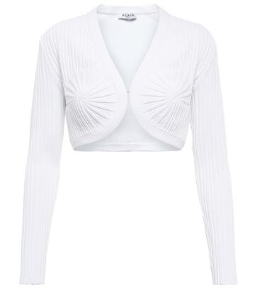 Alaïa Ribbed-knit cropped cardigan in white