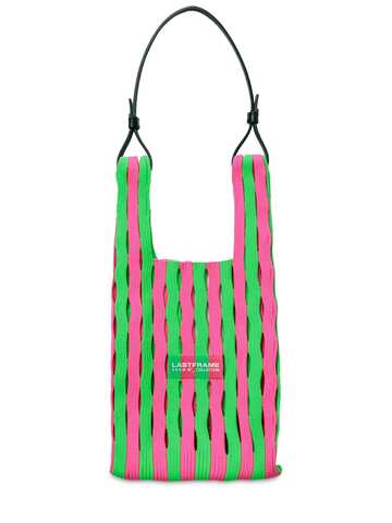 LASTFRAME Small Striped Mesh Market Bag in pink