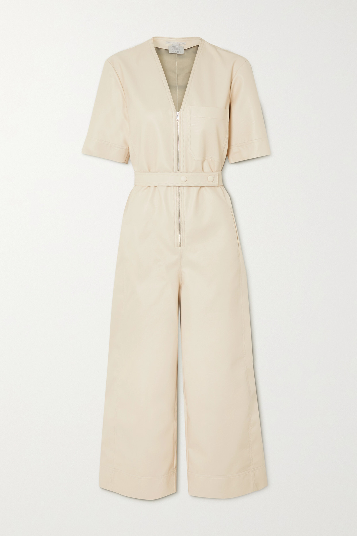 Stella McCartney - Cropped Belted Vegetarian Leather Jumpsuit - Neutrals
