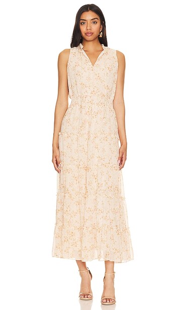 1. state tie neck tiered maxi dress in peach in pink