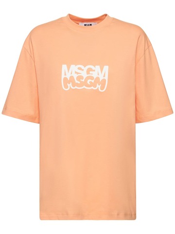 MSGM Printed Cotton Jersey Logo T-shirt in orange