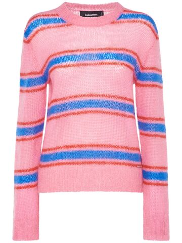 dsquared2 mohair blend striped crewneck sweater in blue / pink / red
