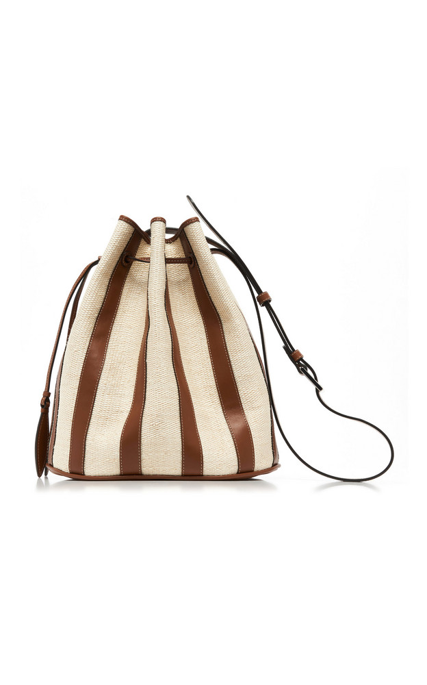 Hunting Season Drawstring Paneled Leather And Canvas Bag in brown