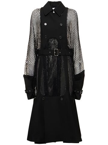 noir kei ninomiya wool & mohair net belted midi coat in black