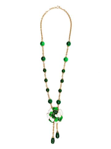 chanel pre-owned camélia pendant chain necklace - green