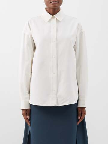 staud - leonora cotton-blend grosgrain shirt - womens - ivory
