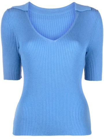 chinti and parker short-sleeved ribbed-knit polo top - blue