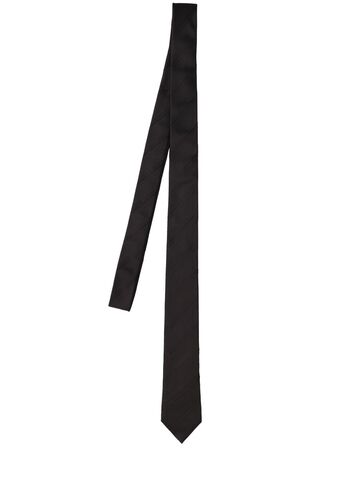 saint laurent cassandre striped silk tie in black
