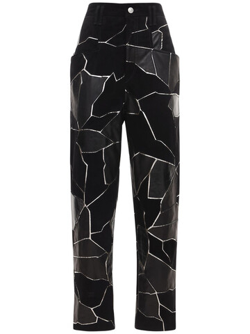 ISABEL MARANT Maeko Suede & Leather Patch Pants in black / silver
