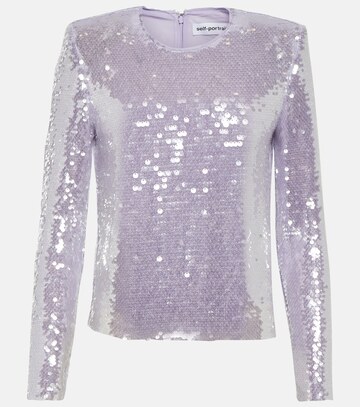 Self-Portrait Sequined cropped top in purple