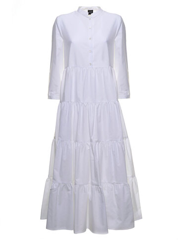 Aspesi Midi White Cotton Poplin Long Dress in bianco