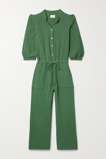 honorine - farrah cropped cotton-seersucker jumpsuit - green