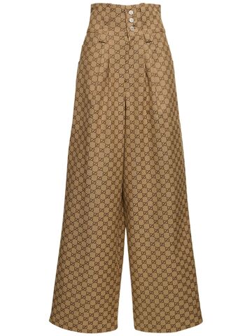 gucci gg canvas cotton blend pants in camel