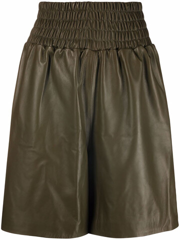 manokhi leather smocked-waist shorts - green