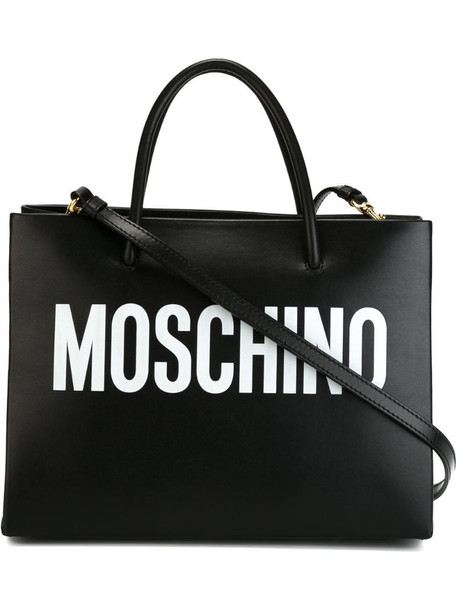 Moschino Logo print square tote in black