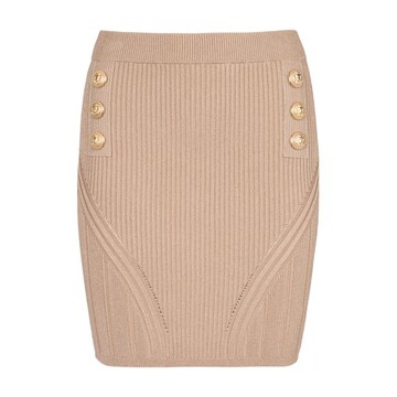 Balmain Short double-breasted knit skirt in camel