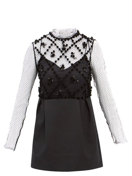 Valentino - High-neck Sequinned-mesh And Wool-blend Mini Dress - Womens - Black
