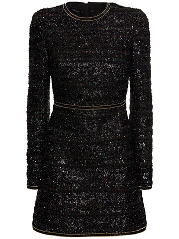 giambattista valli sequined bouclé long sleeve mini dress in black / multi